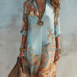 Luisa | Vestido maxi chemisier mediterrâneo