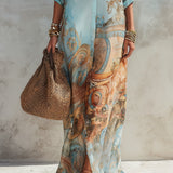 Luisa | Vestido maxi chemisier mediterrâneo