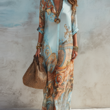 Luisa | Vestido maxi chemisier mediterrâneo