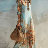 Luisa | Vestido maxi chemisier mediterrâneo