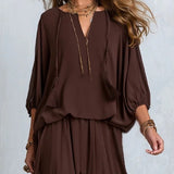 Ondine | Top de Chiffon Castanho com Franjas e Saia Volante