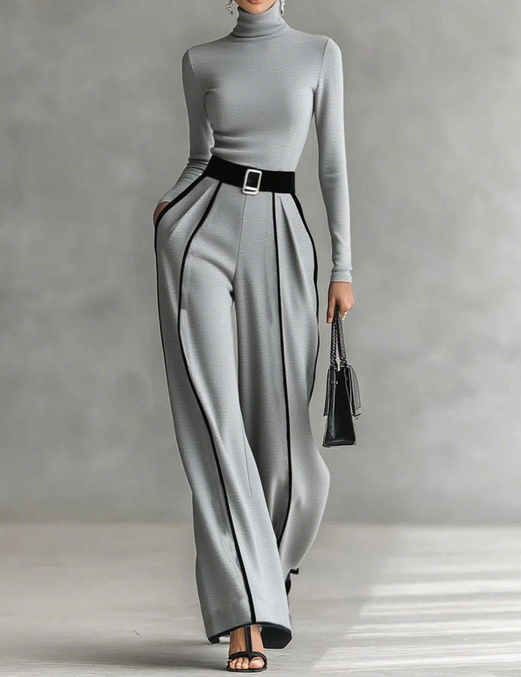 Céline | Conjunto Chic com Gola Alta & Calças Largas