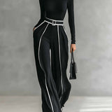Céline | Conjunto Chic com Gola Alta & Calças Largas