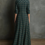 Margaux | Vestido Camisa Longo com Gola Vichy Verde