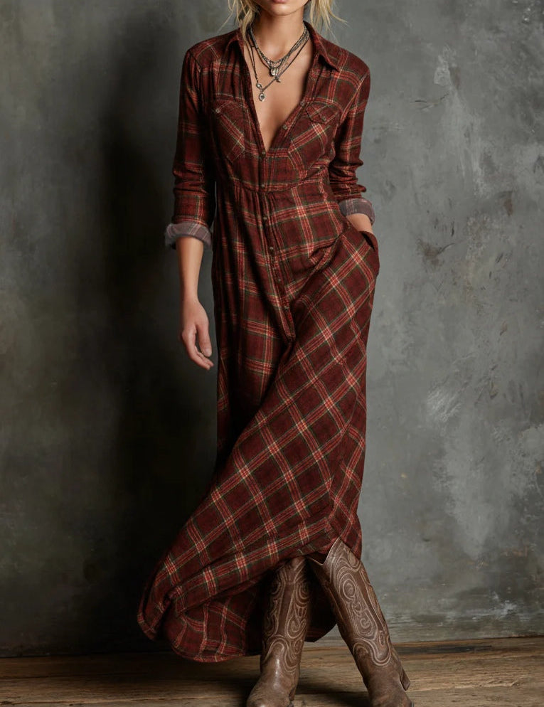 Margaux | Vestido Camisa Longo com Gola Vichy Verde