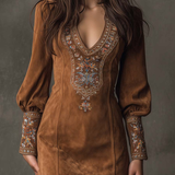 Emilienne | Mini-Robe Vintage em Suédine Bordada