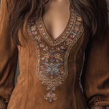 Emilienne | Mini-Robe Vintage em Suédine Bordada