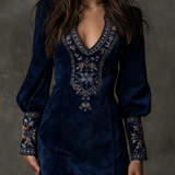 Emilienne | Mini-Robe Vintage em Suédine Bordada