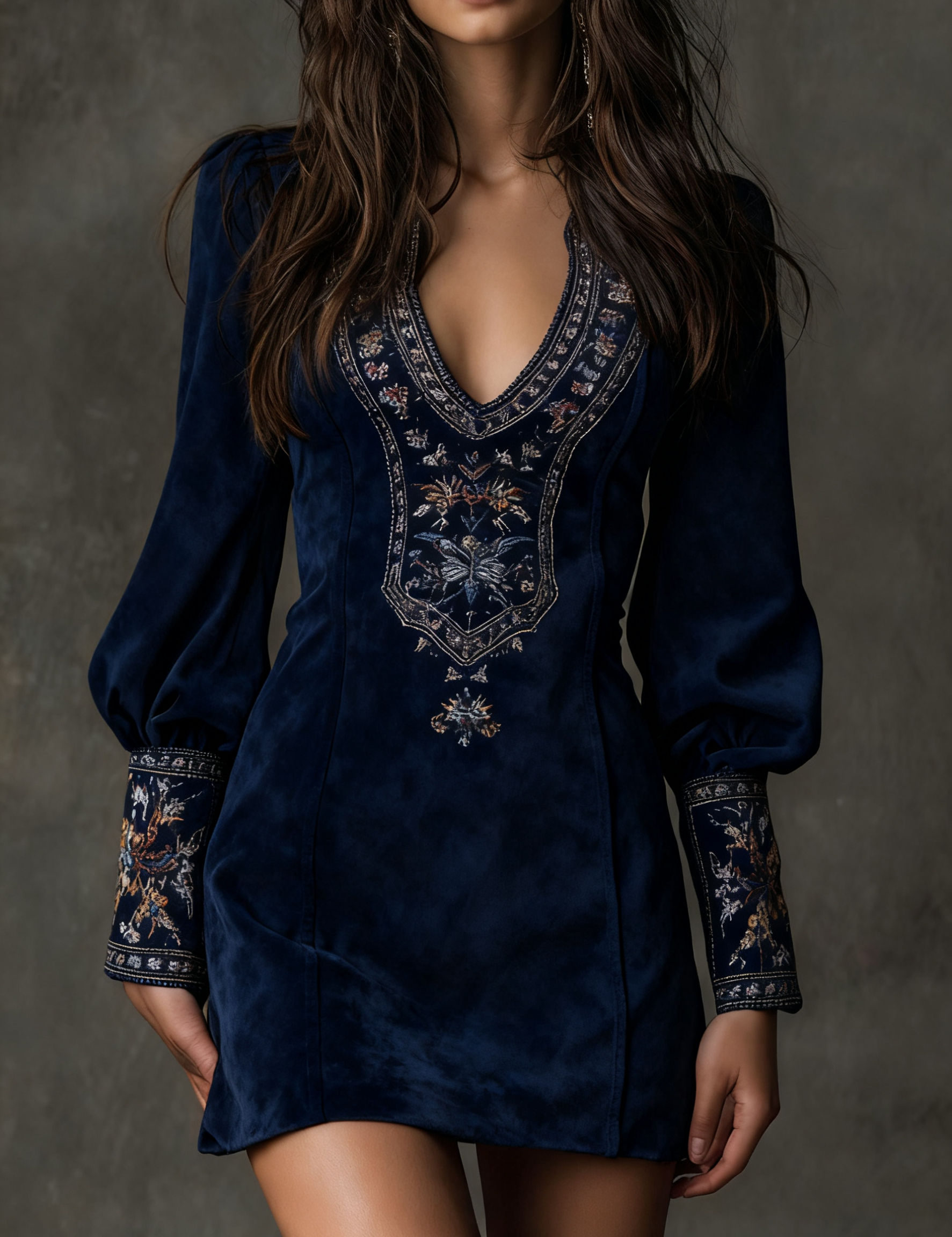 Emilienne | Mini-Robe Vintage em Suédine Bordada