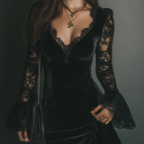 Mélanie | Vestido Mini em Veludo & Renda Luna
