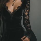 Mélanie | Vestido Mini em Veludo & Renda Luna