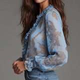 Katie™ | Blusa refinada com meia-zíper e volantes