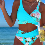 Biquíni com estampado floral em contraste e fenda
