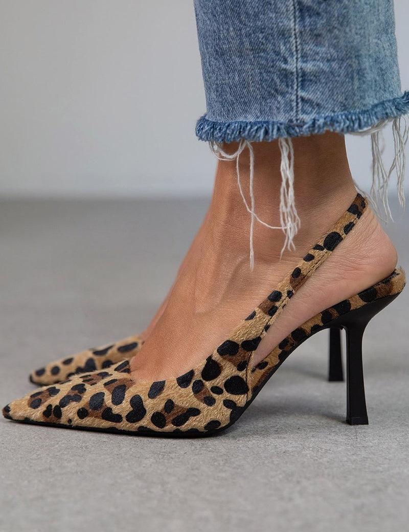 Liorina - Escarpins cáqui com estampado de leopardo e biqueira pontiaguda