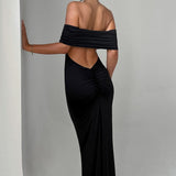 Tindra | Robe longa Bardot refinada