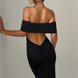 Tindra | Robe longa Bardot refinada