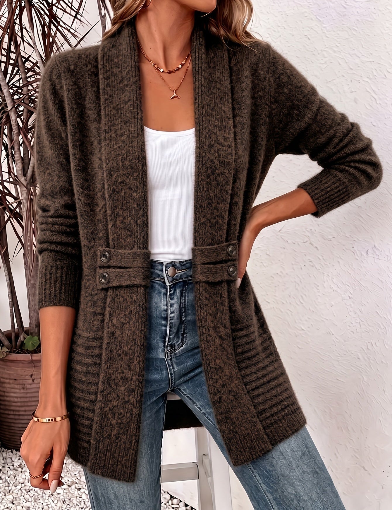 Elegante Cardigan para Mulheres - Frente Aberta & Cintura Ajustada