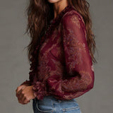 Katie™ | Blusa refinada com meia-zíper e volantes