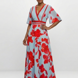 Florença | Robe maxi com flores e decote em V