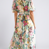 Audrey | Vestido midi de mangas curtas e cintura franzida