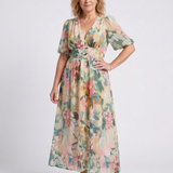 Audrey | Vestido midi de mangas curtas e cintura franzida