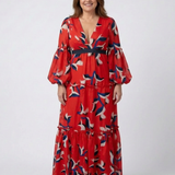 Léa | Vestido maxi de mangas longas e cintura atada