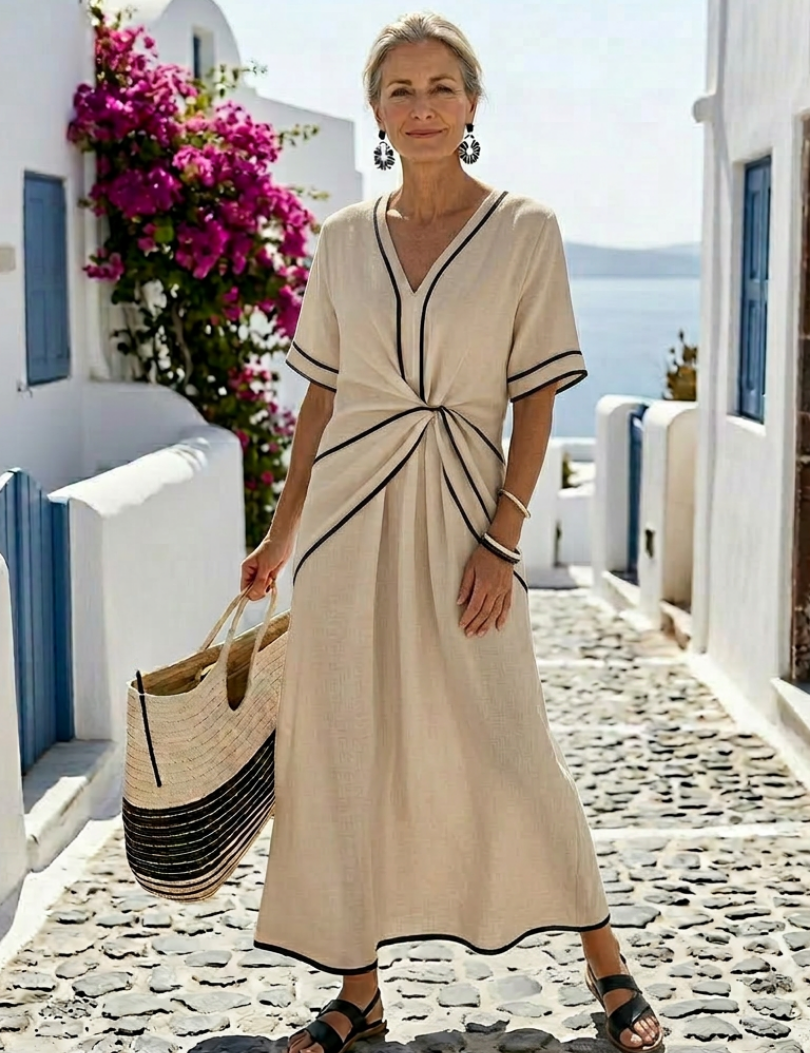 Auriane | Vestido midi com decote em V e cintura franzida