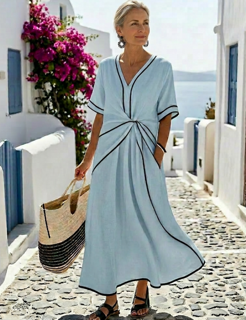 Auriane | Vestido midi com decote em V e cintura franzida