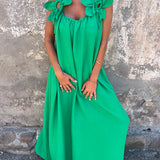 Vestido feminino de cor sólida com padrão floral