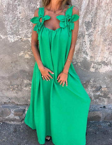 Vestido feminino de cor sólida com padrão floral