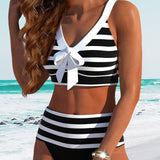 Laluna® | Bikini de cintura alta às riscas