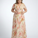Margaux | Vestido maxi floral de mangas curtas em V