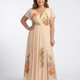 Hélène | Vestido maxi com flores plissado com decote em V