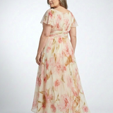 Margaux | Vestido maxi floral de mangas curtas em V