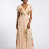 Hélène | Vestido maxi com flores plissado com decote em V