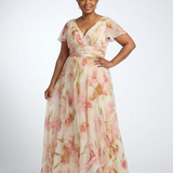 Margaux | Vestido maxi floral de mangas curtas em V