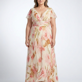 Margaux | Vestido maxi floral de mangas curtas em V