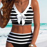 Martina™ | Bikini de riscas de cintura alta