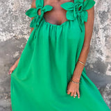 Vestido feminino de cor sólida com padrão floral