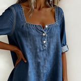 Avélia™ | Camisa de denim com colarinho quadrado