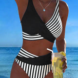 EVA™ | Bikini Cruzado Rayado Impresso
