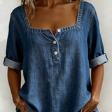 Avélia™ | Camisa de denim com colarinho quadrado