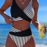 EVA™ | Bikini Cruzado Rayado Impresso