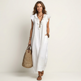 Josette | Vestido Maxi de Linho com Renda em V