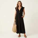 Josette | Vestido Maxi de Linho com Renda em V