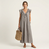 Josette | Vestido Maxi de Linho com Renda em V