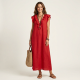 Josette | Vestido Maxi de Linho com Renda em V