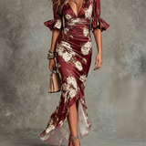 Anastasia | Vestido Longo em Cetim com Estampa Floral