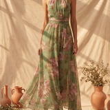 Livia | Vestido Maxi Halter Elegante com Flores