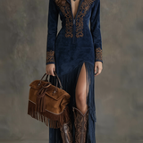 Thérèse | Vestido Longo Bordado com Fecho de Zíper Frontal